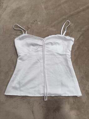 Princess Polly White Satin Lace Trim Cami Top with Braided Front Tie SIZE 6